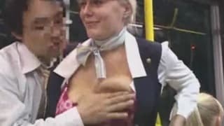 Big boobs airline stewardess groped by asian guy in the bus